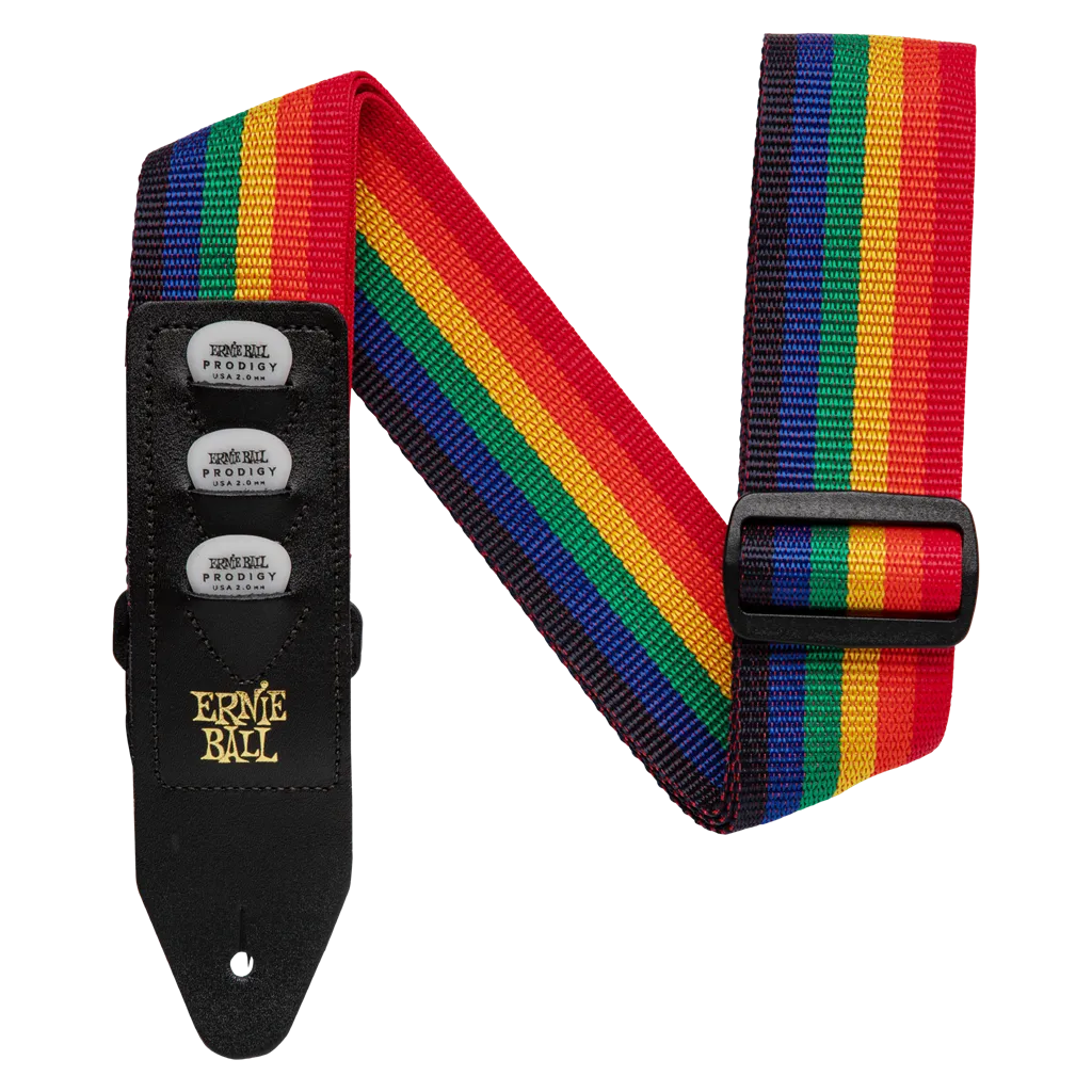 ERNIE BALL PICK HOLDER GUITAR STRAP - RAINBOW