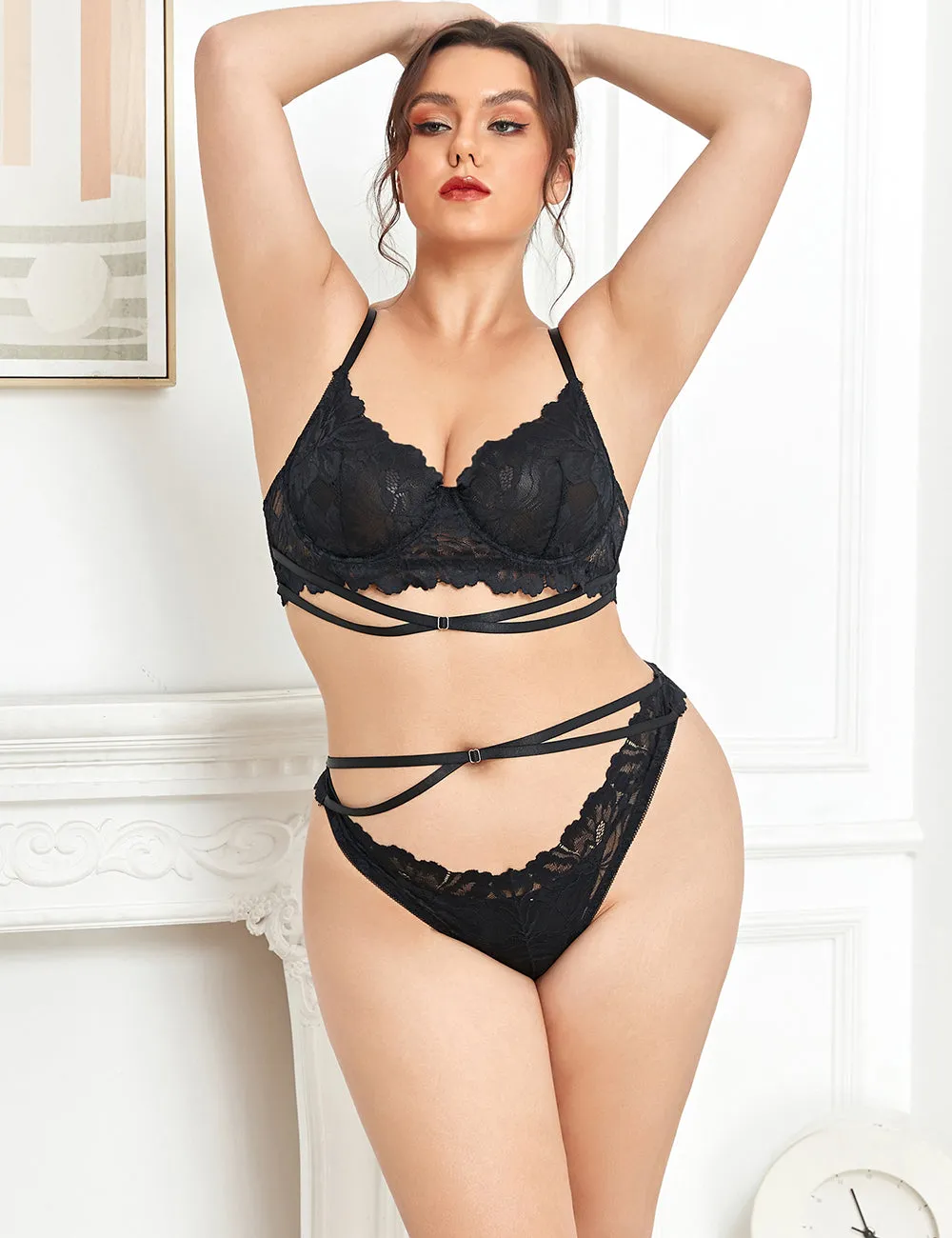 Floral Lace Adjustable Strap Underwire Bra Set Egypt