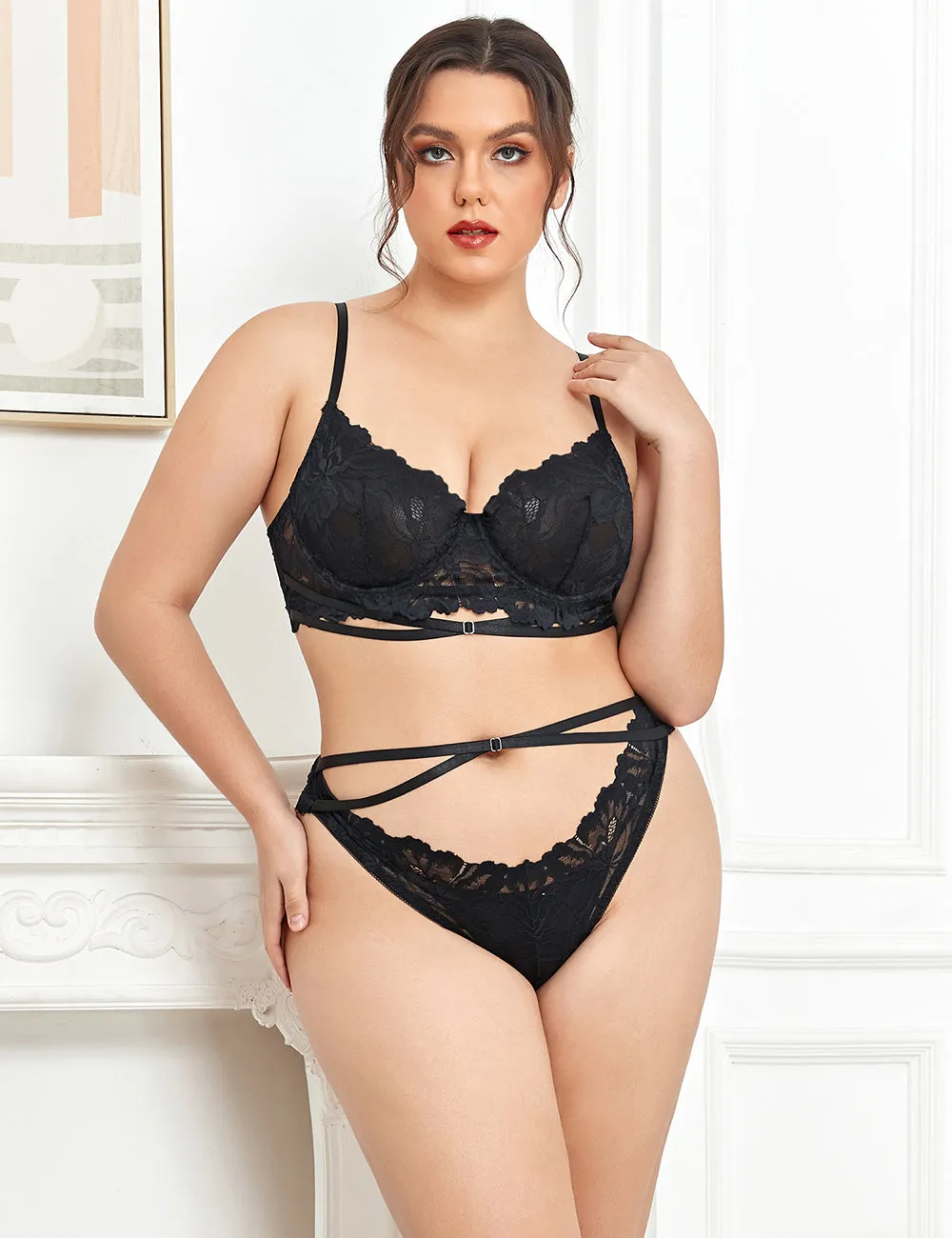 Floral Lace Adjustable Strap Underwire Bra Set Egypt