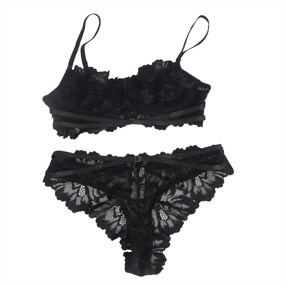 Floral Lace Adjustable Strap Underwire Bra Set Egypt