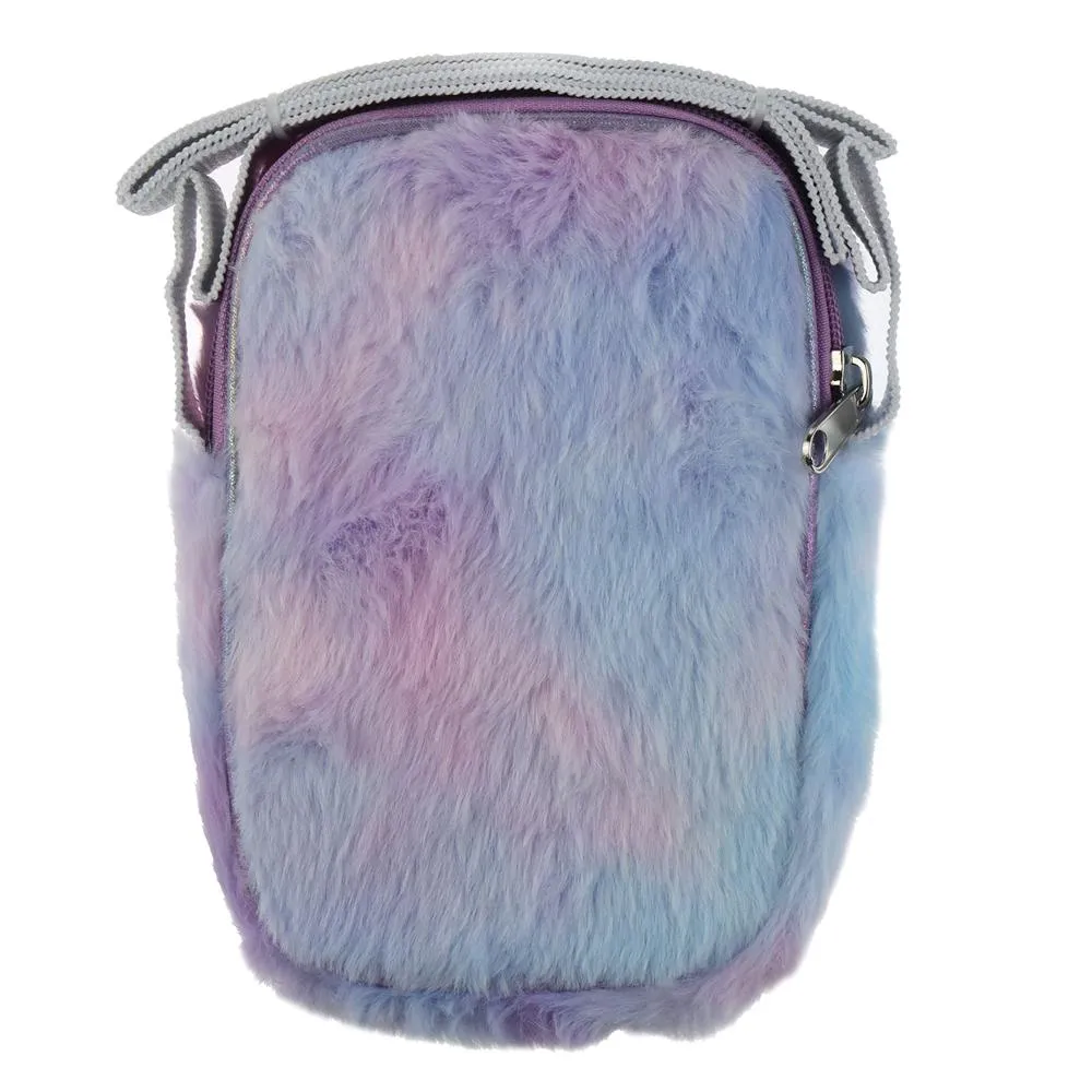 Girls Multi Faux Fur Phone Bag with Metallic Grosgrain Strap