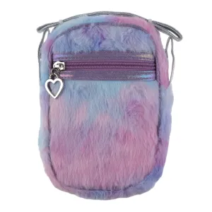 Girls Multi Faux Fur Phone Bag with Metallic Grosgrain Strap