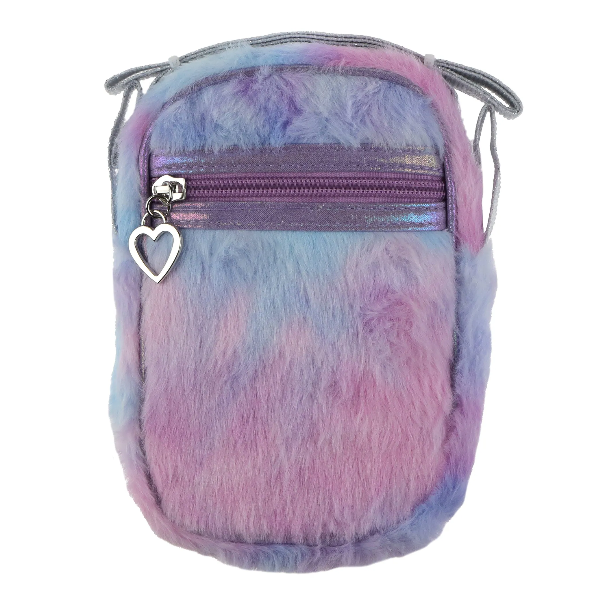 Girls Multi Faux Fur Phone Bag with Metallic Grosgrain Strap