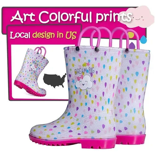 Girls Rain Boots Colorful Hearts And Clouds - KKOMFORME