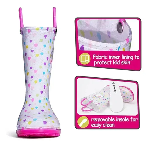 Girls Rain Boots Colorful Hearts And Clouds - KKOMFORME