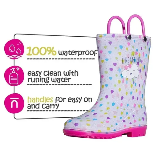 Girls Rain Boots Colorful Hearts And Clouds - KKOMFORME