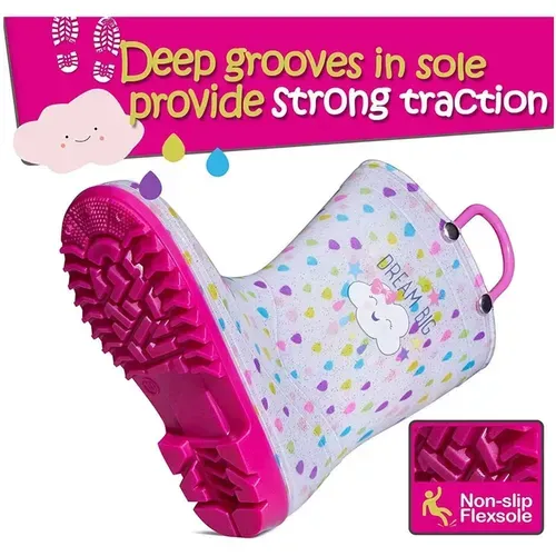 Girls Rain Boots Colorful Hearts And Clouds - KKOMFORME
