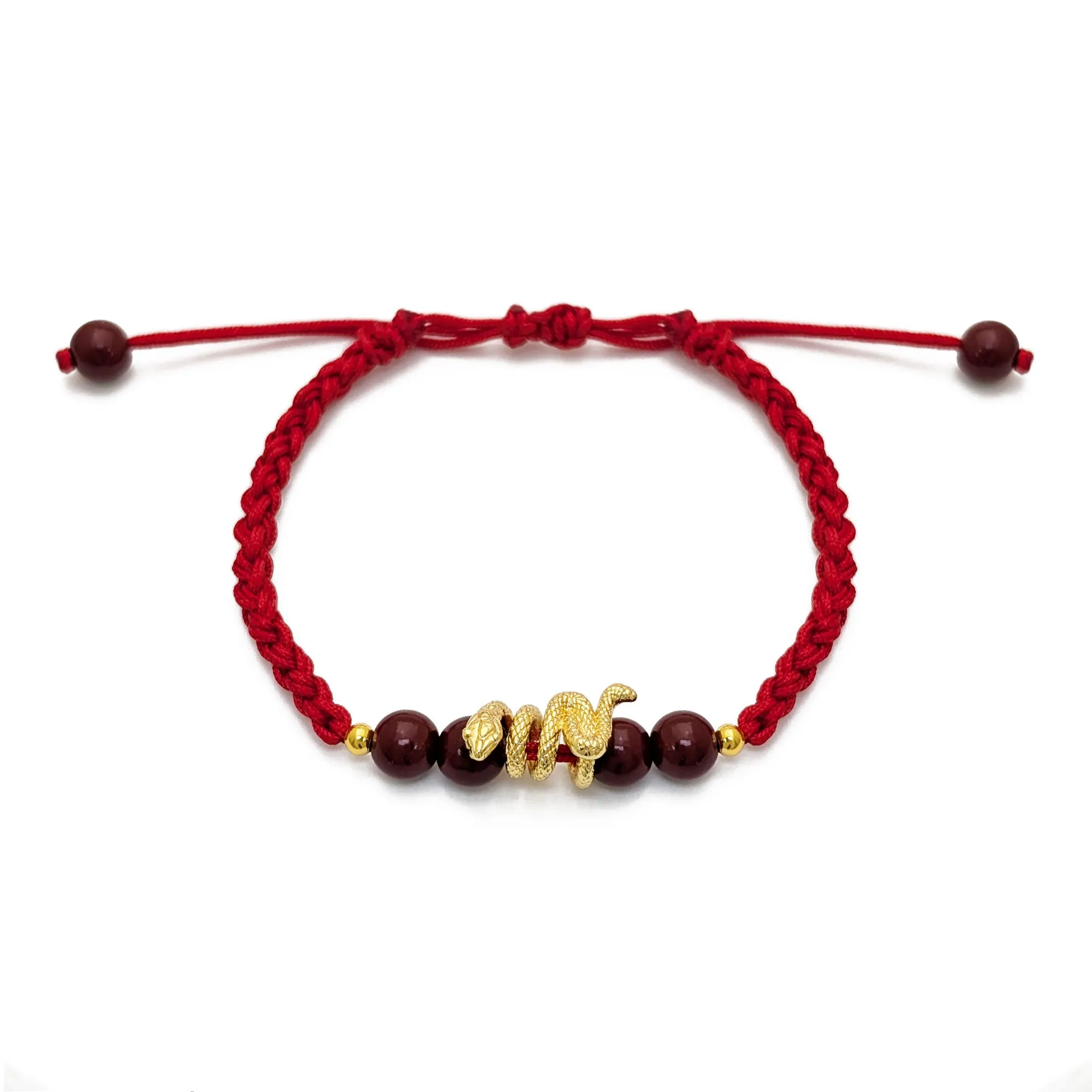 Golden Snake Beaded Red String Bracelet (Silver)