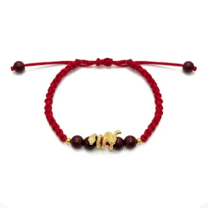 Golden Snake Beaded Red String Bracelet (Silver)