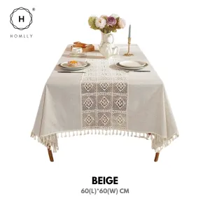 Homlly Crochet Lace Cotton Linen Dining Table Cloth with Tassels