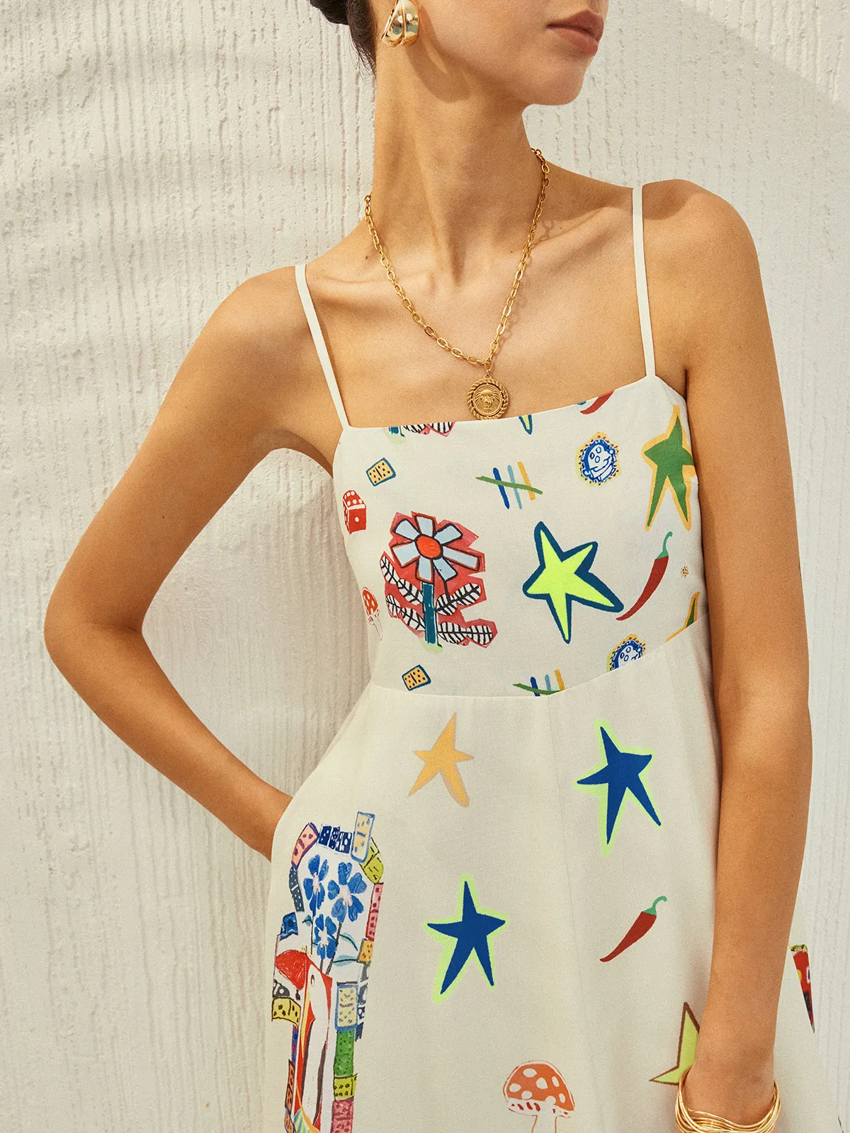 JazzHer Adjustable Strap Print Dress