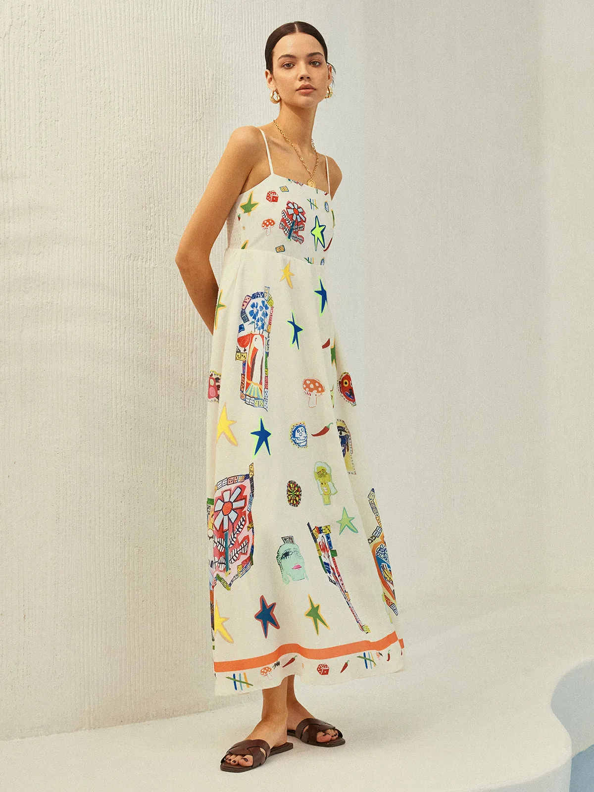 JazzHer Adjustable Strap Print Dress