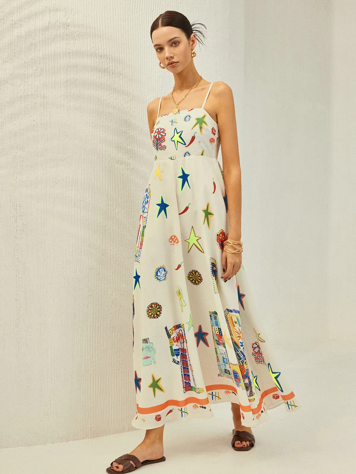 JazzHer Adjustable Strap Print Dress