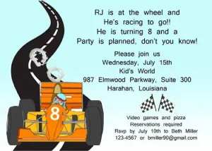 KID IN RACING CAR CUSTOM INVITATION