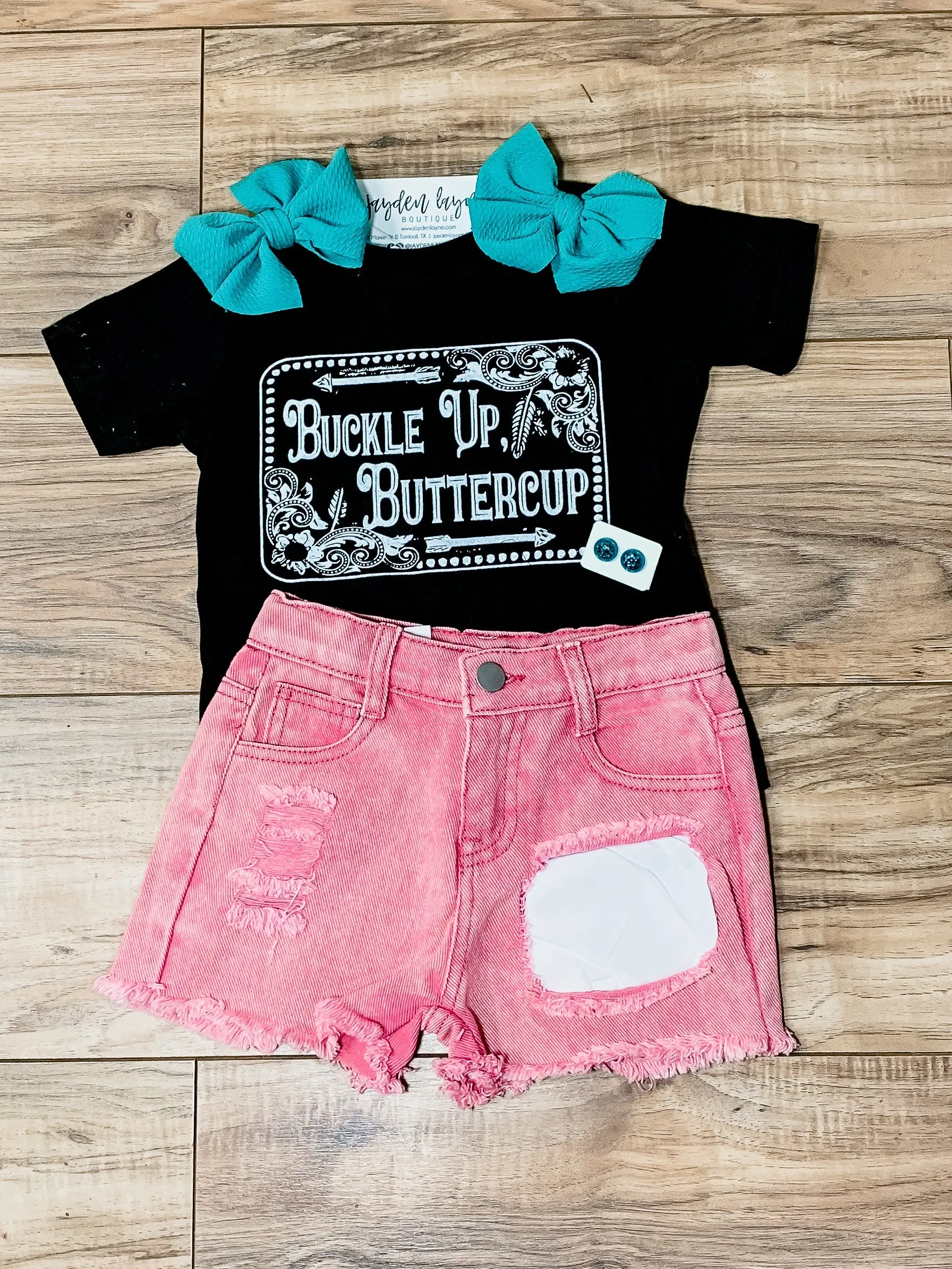Kids Pink Distressed Shorts