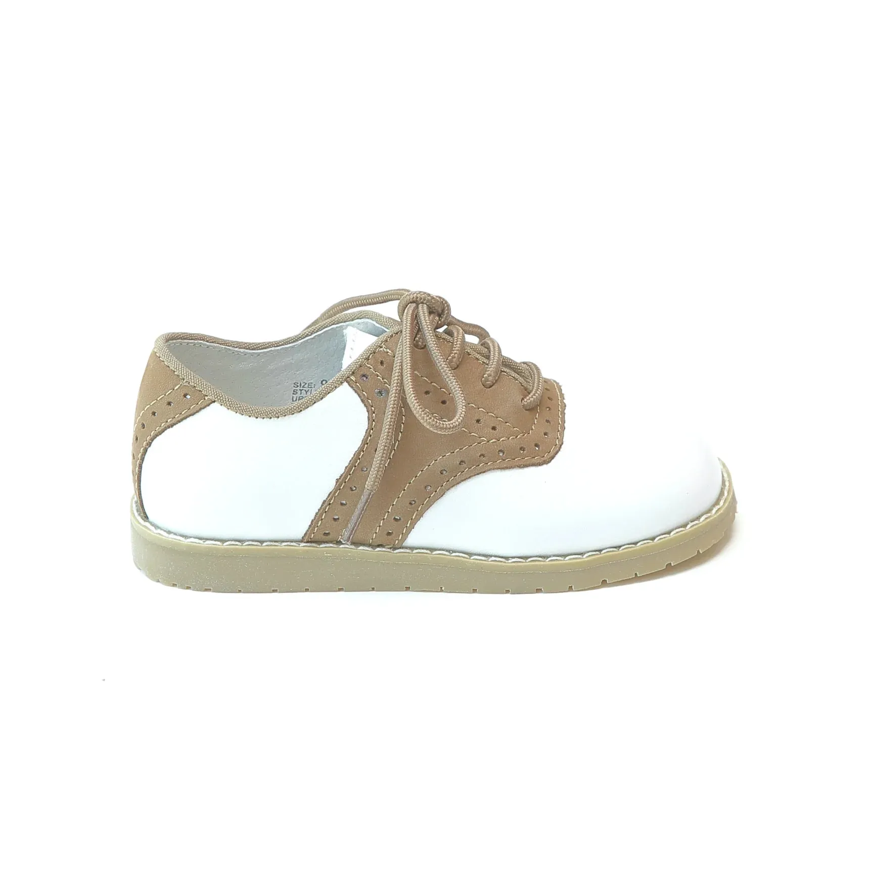 L'Amour Shoes Luke  Beige Leather Two Tone Saddle Shoe