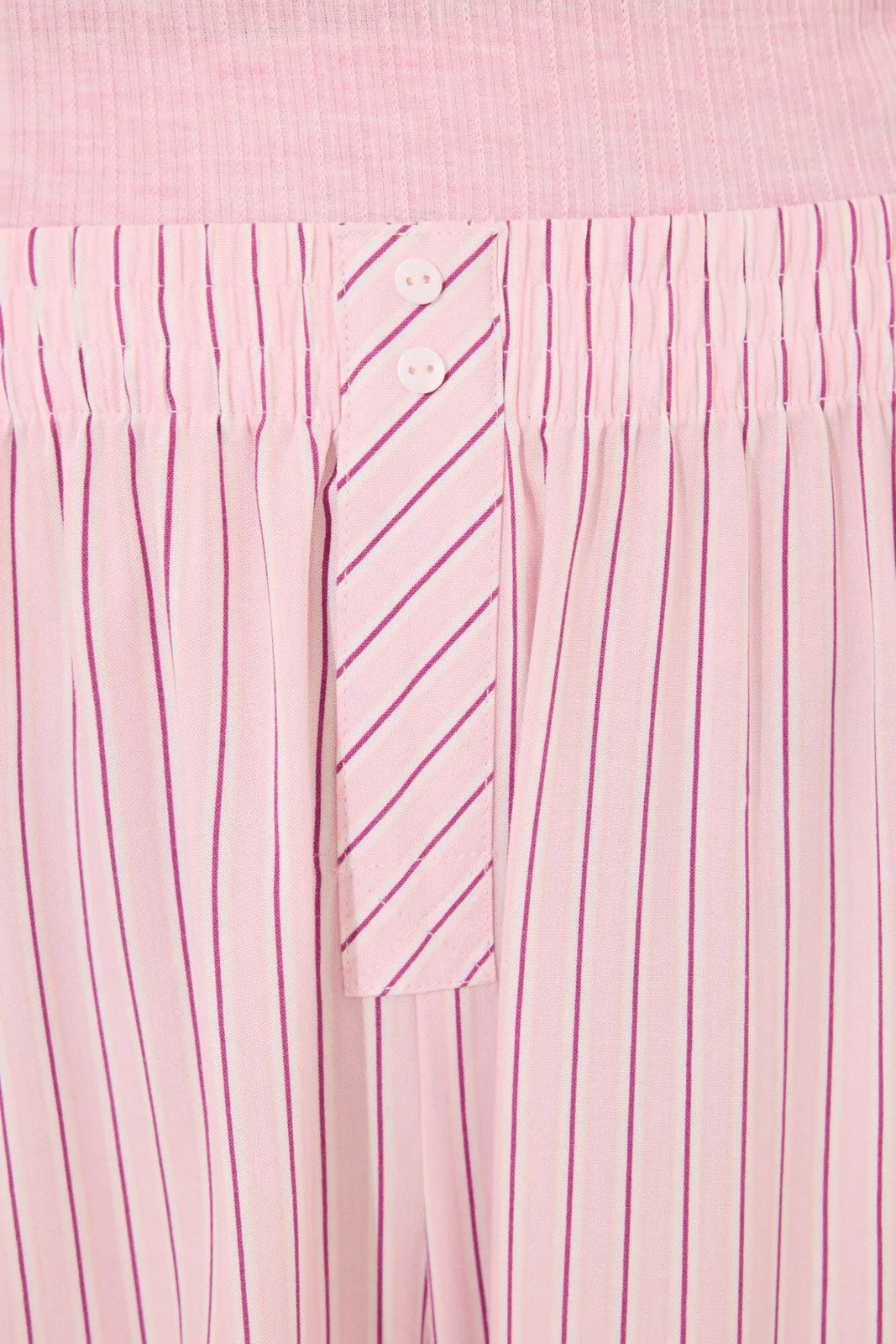 Long striped striped viscose ribbed long pyjamas - Pink