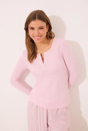Long striped striped viscose ribbed long pyjamas - Pink