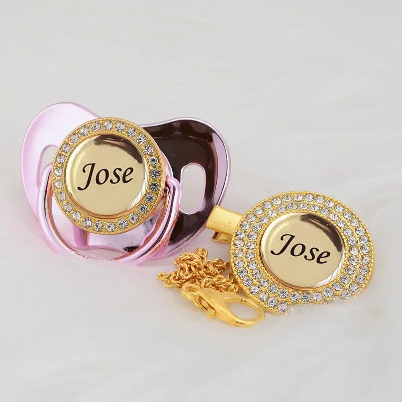 Luxury Any Name Customized Baby Feeding Set Gold Rose Gold Silver Milk Bottle Pacifier Bling Pacifier Case Unique Birthday Gift