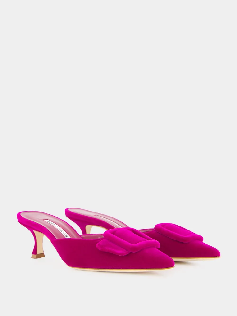 Maysale Purple Velvet Buckle Detail Mules