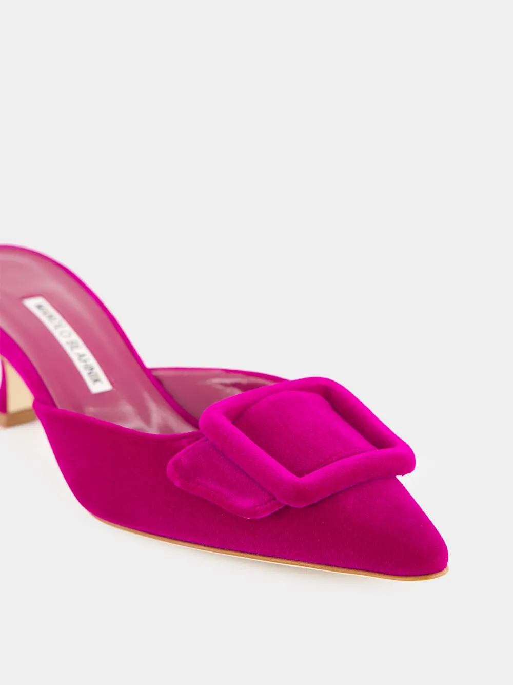 Maysale Purple Velvet Buckle Detail Mules