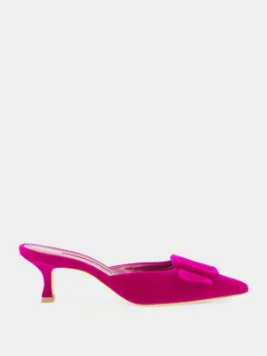 Maysale Purple Velvet Buckle Detail Mules