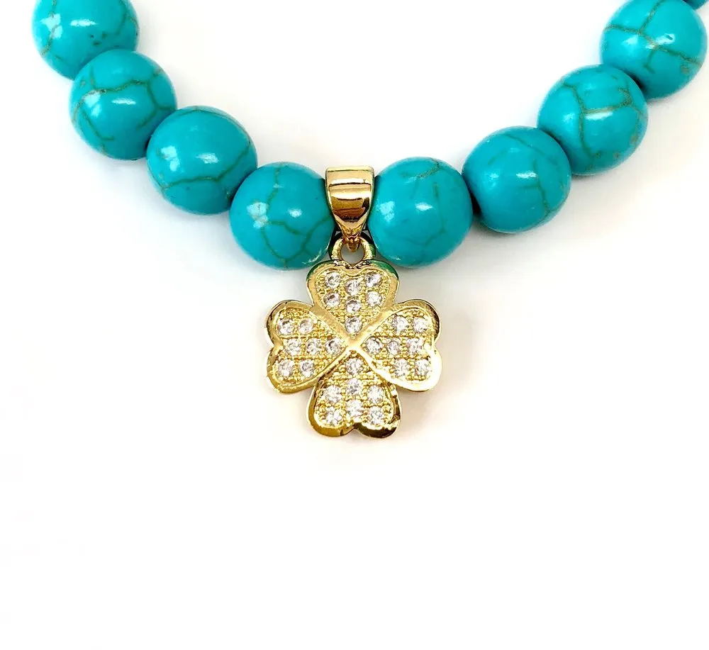 'Mommy & Me' Gold Clover & Turquoise Bracelet Set