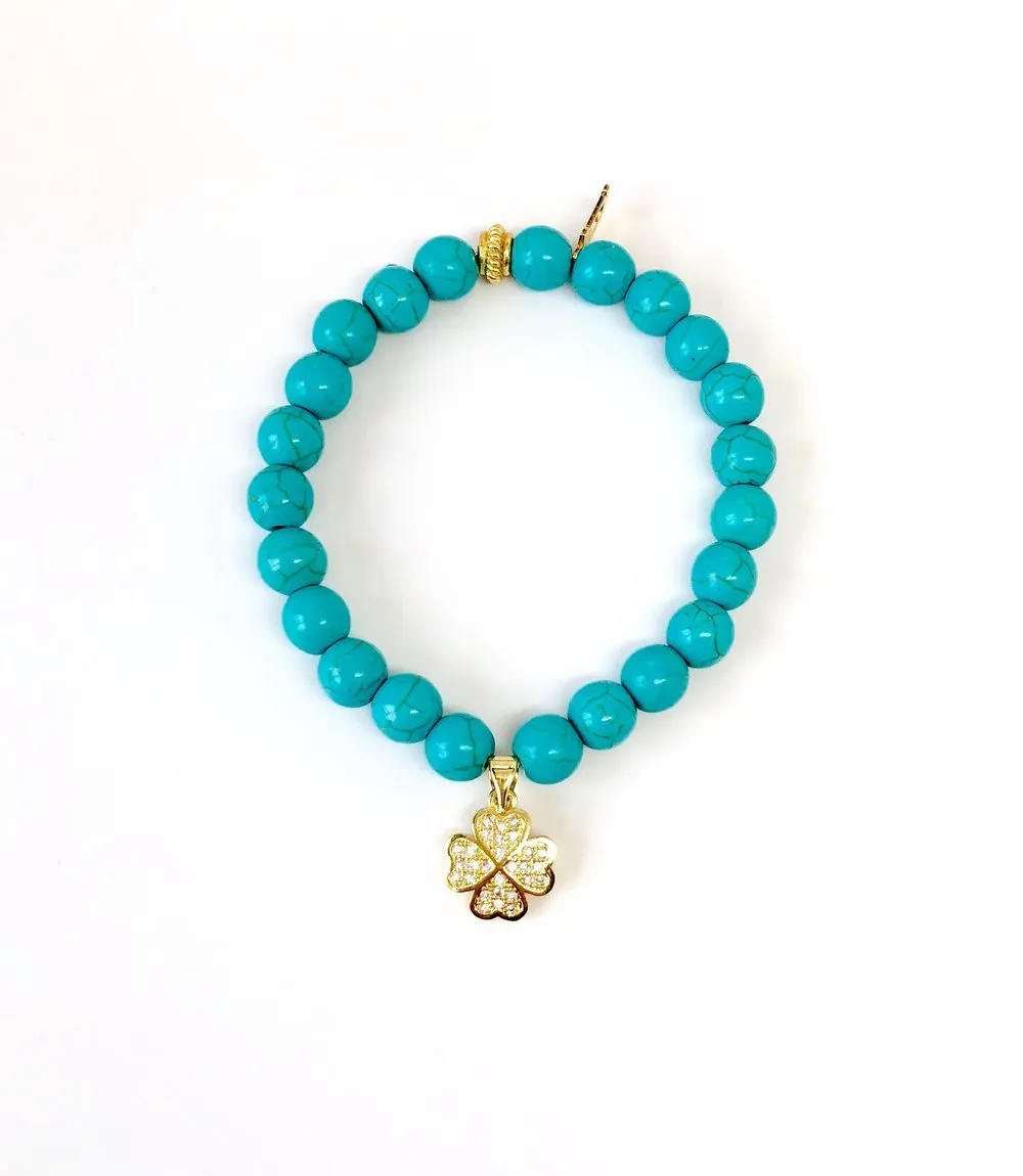 'Mommy & Me' Gold Clover & Turquoise Bracelet Set