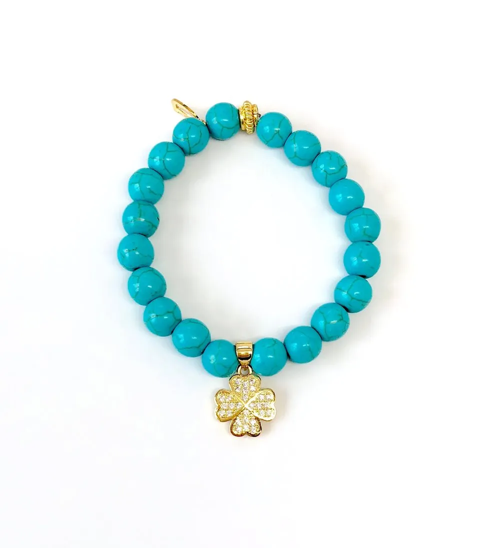 'Mommy & Me' Gold Clover & Turquoise Bracelet Set