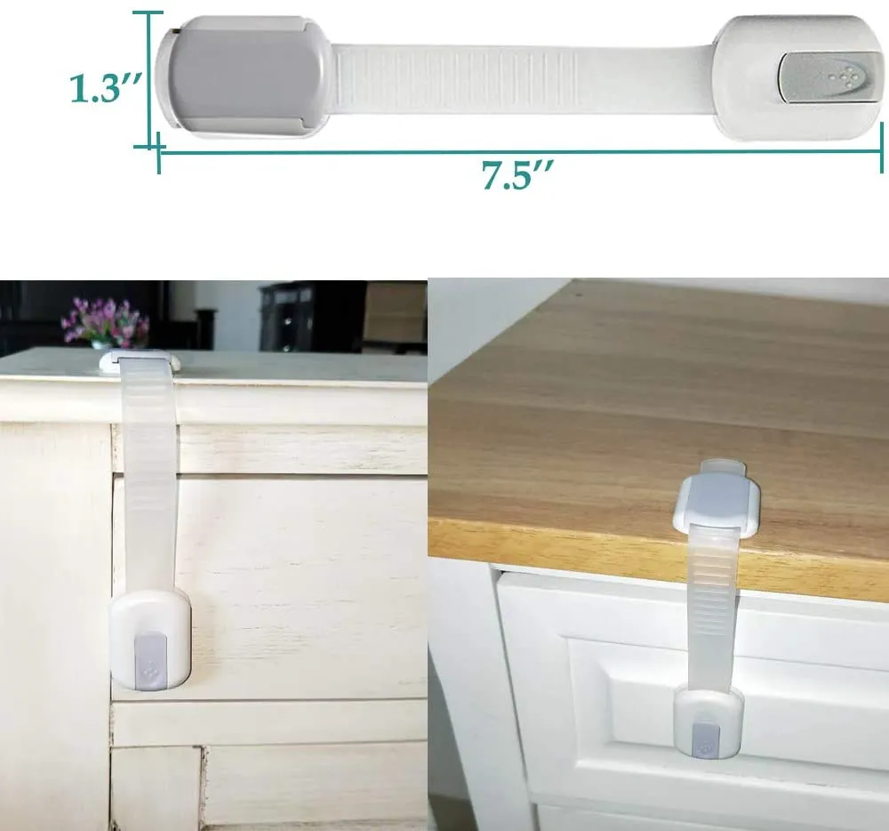 New Baby Proof Child Safety Locks Toddlers Security,Child Proof Locks with Adjustable Strap for Cabinets, Drawers, Appliances, Toilet Seat, Fridge & Oven,No Drilling Required