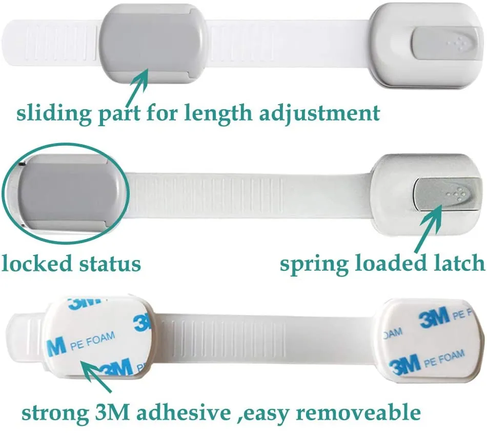 New Baby Proof Child Safety Locks Toddlers Security,Child Proof Locks with Adjustable Strap for Cabinets, Drawers, Appliances, Toilet Seat, Fridge & Oven,No Drilling Required