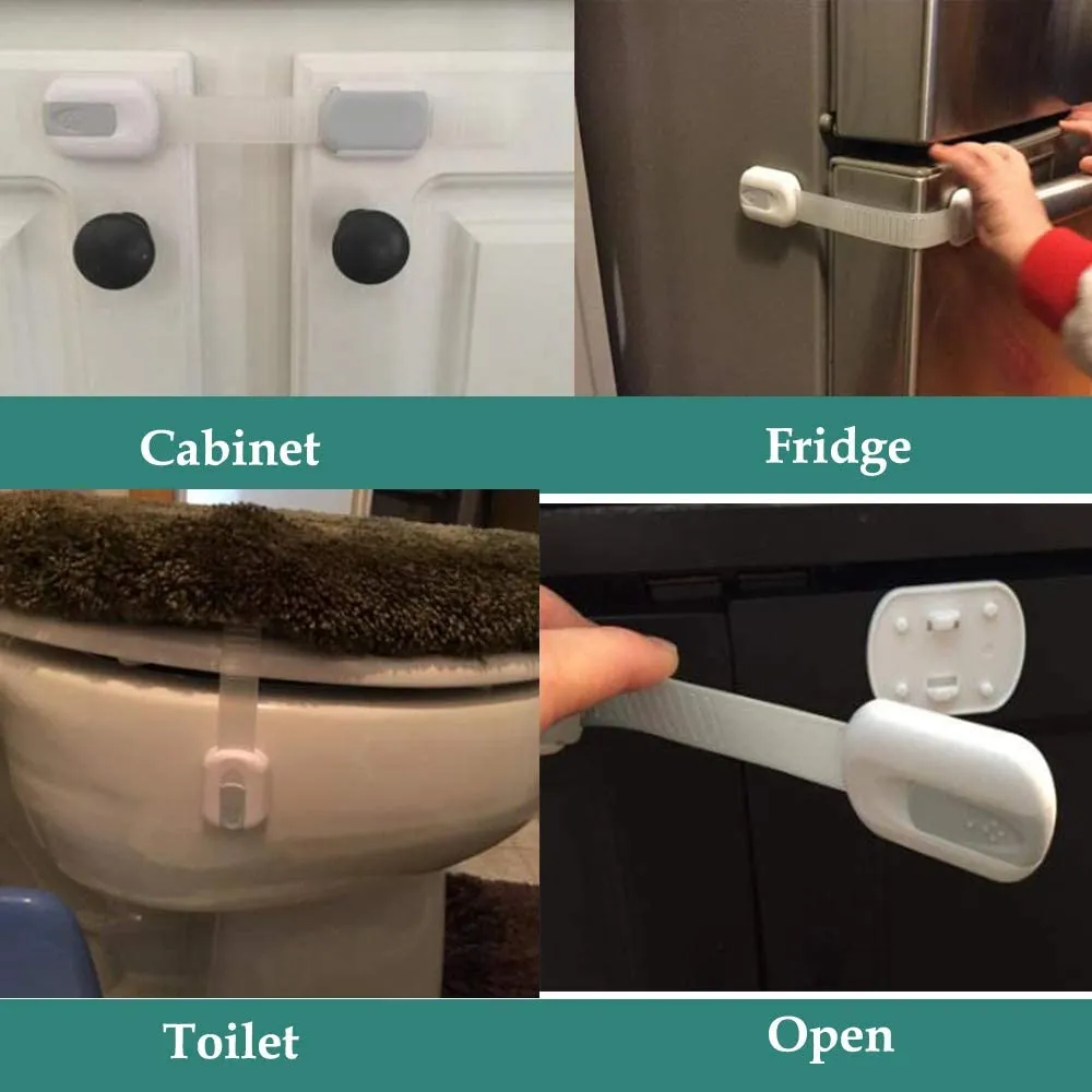 New Baby Proof Child Safety Locks Toddlers Security,Child Proof Locks with Adjustable Strap for Cabinets, Drawers, Appliances, Toilet Seat, Fridge & Oven,No Drilling Required