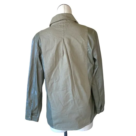 NWT ZARA Contrast Faux Leather Studded Jacket Shacket Green