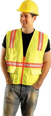 OccuNomix Non-ANSI Contractor Style Solid Vests, 2X-L, Hi-Viz Yellow; Orange Contrast Trim, LUX-XTRANS-Y2X