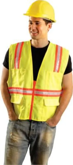 OccuNomix Non-ANSI Contractor Style Solid Vests, 2X-L, Hi-Viz Yellow; Orange Contrast Trim, LUX-XTRANS-Y2X