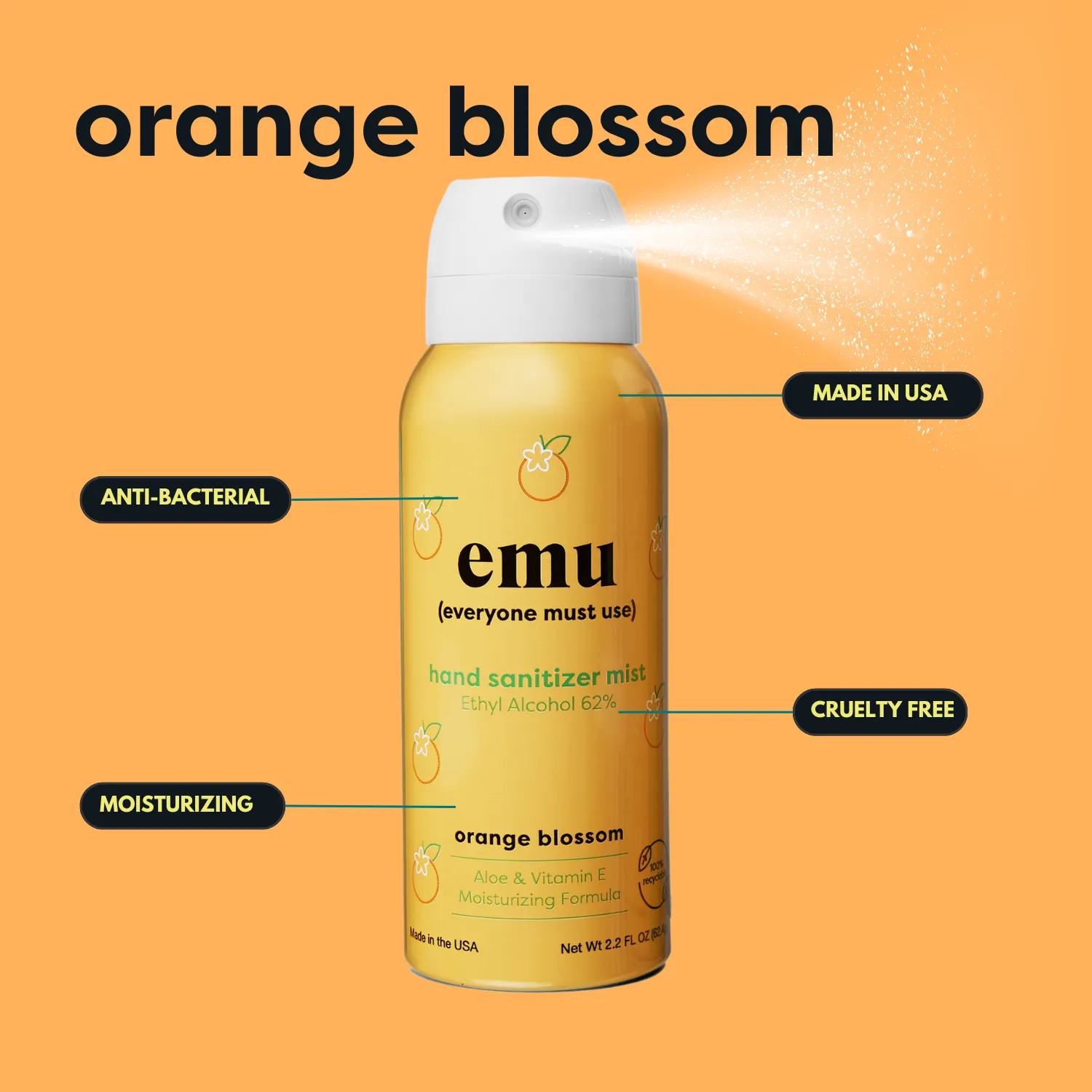 Orange Blossom Moisturizing Sanitizer Mist 2.2oz  - 24 Pack
