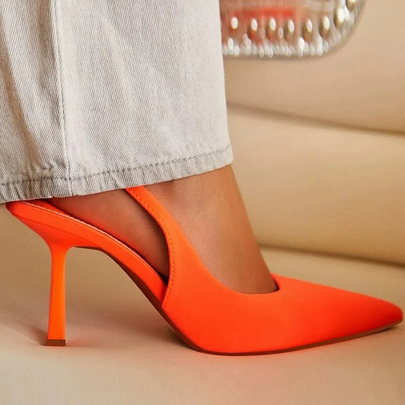 Orange Pointed Toe Slingback Sandals