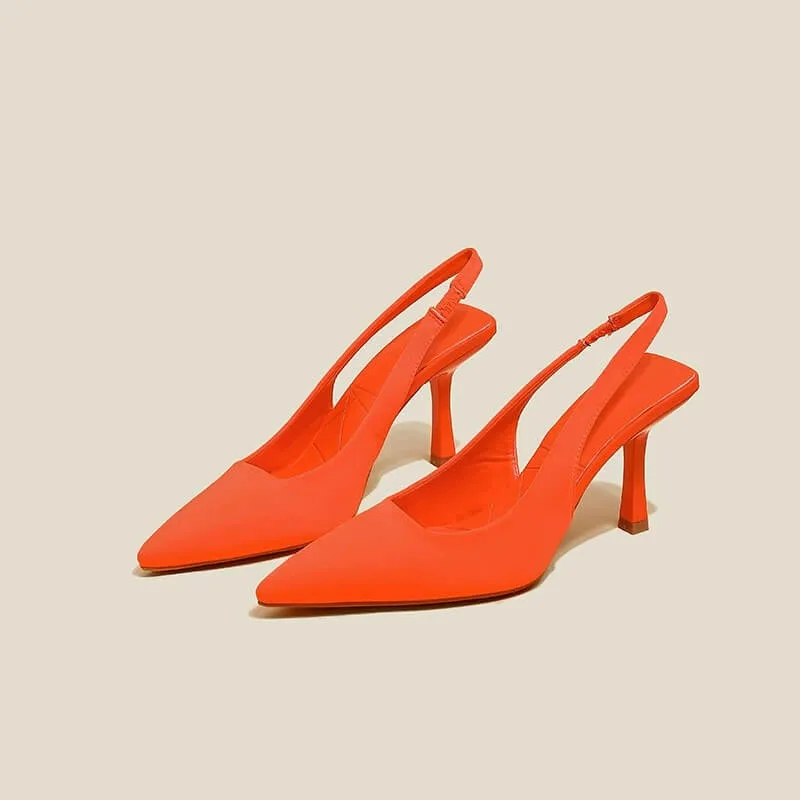 Orange Pointed Toe Slingback Sandals