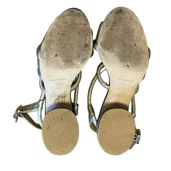 Paloma Barcelo Celia metallic platinum cork heels sandals Made in Spain