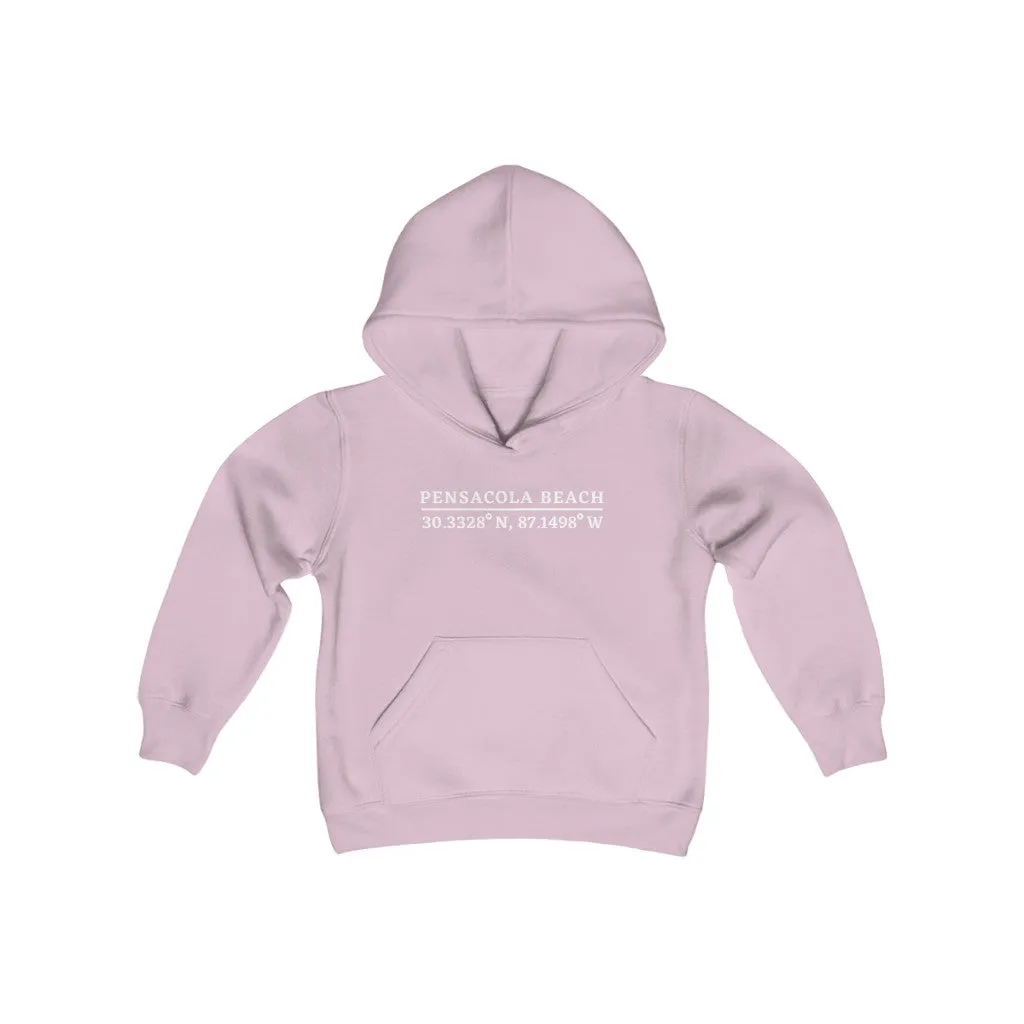 Pensacola Beach Coordinates Youth Hooded Sweatshirt