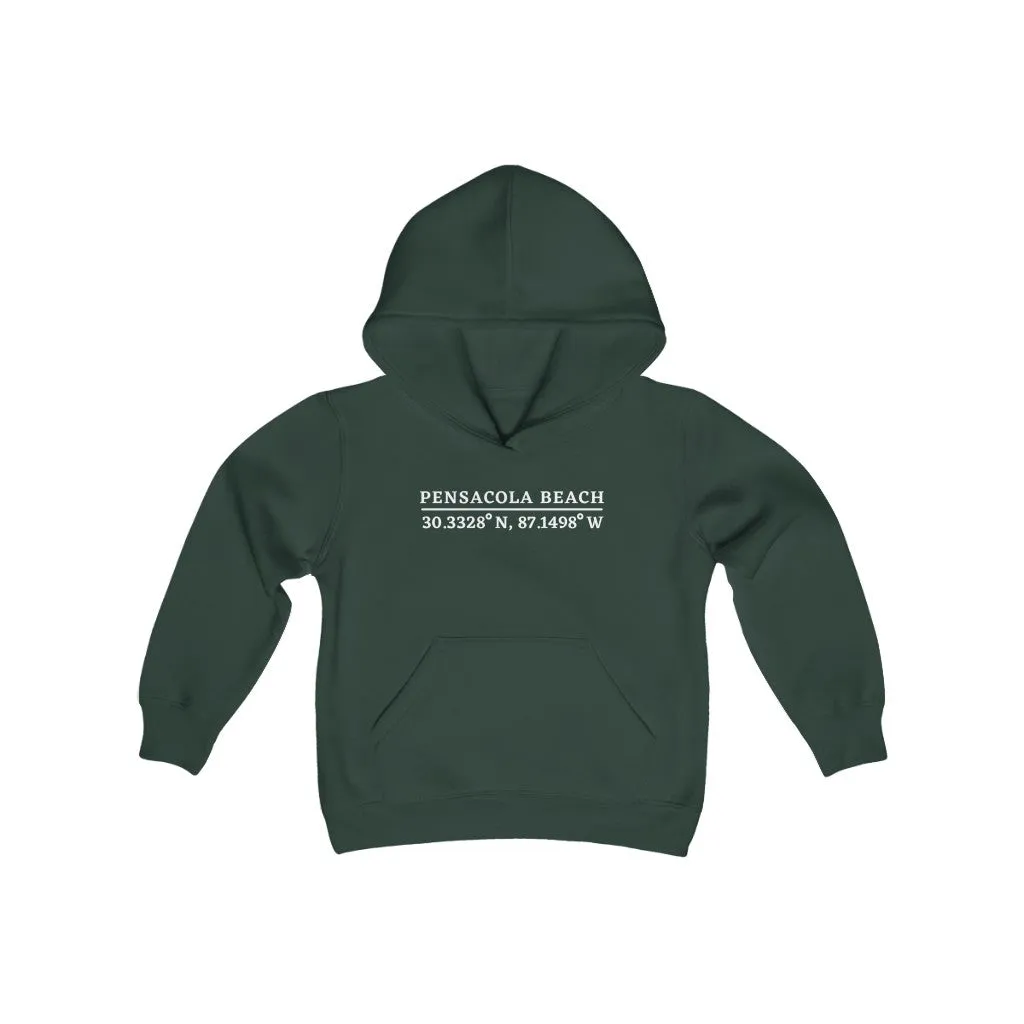 Pensacola Beach Coordinates Youth Hooded Sweatshirt
