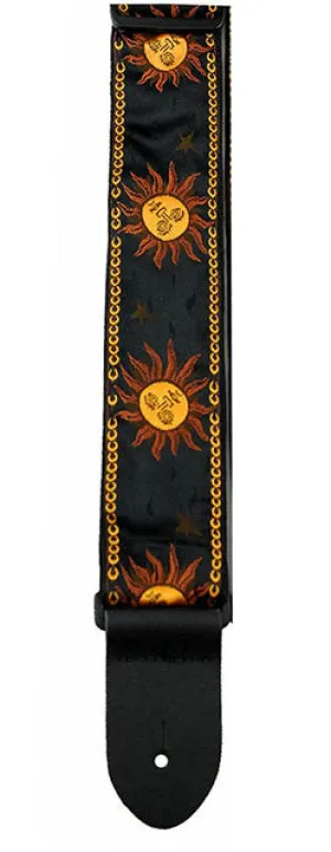 Perris 2" Jacquard Guitar Strap with Yellow Suns On Black backing design