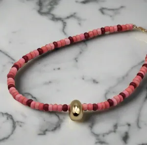 Pink Beaded Bracelet with Gold Accent