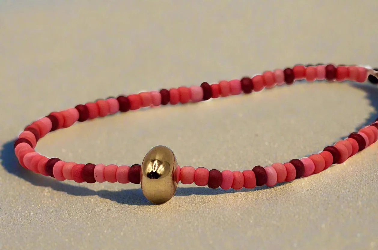 Pink Beaded Bracelet with Gold Accent