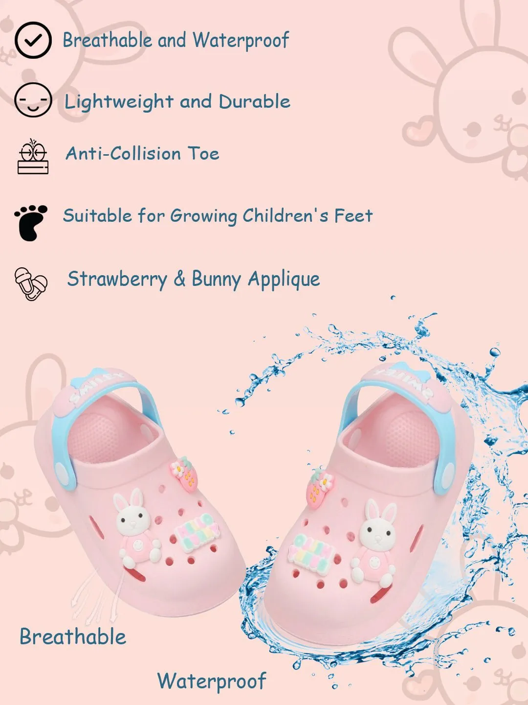 Playful Pink Bunny Themed Clogs for Girls