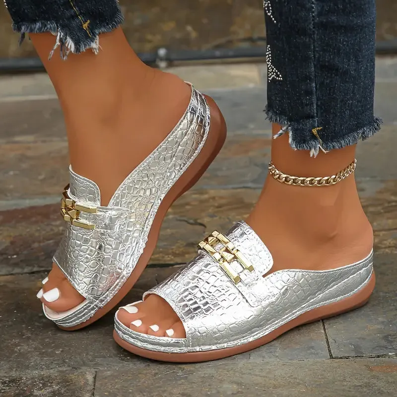 Plus Size Thick-Sole Sandals - Pink Slope Heel, Slip-Resistant