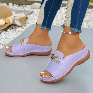 Plus Size Thick-Sole Sandals - Pink Slope Heel, Slip-Resistant