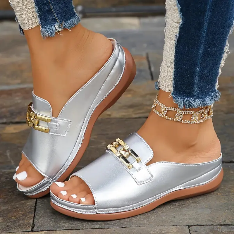 Plus Size Thick-Sole Sandals - Pink Slope Heel, Slip-Resistant
