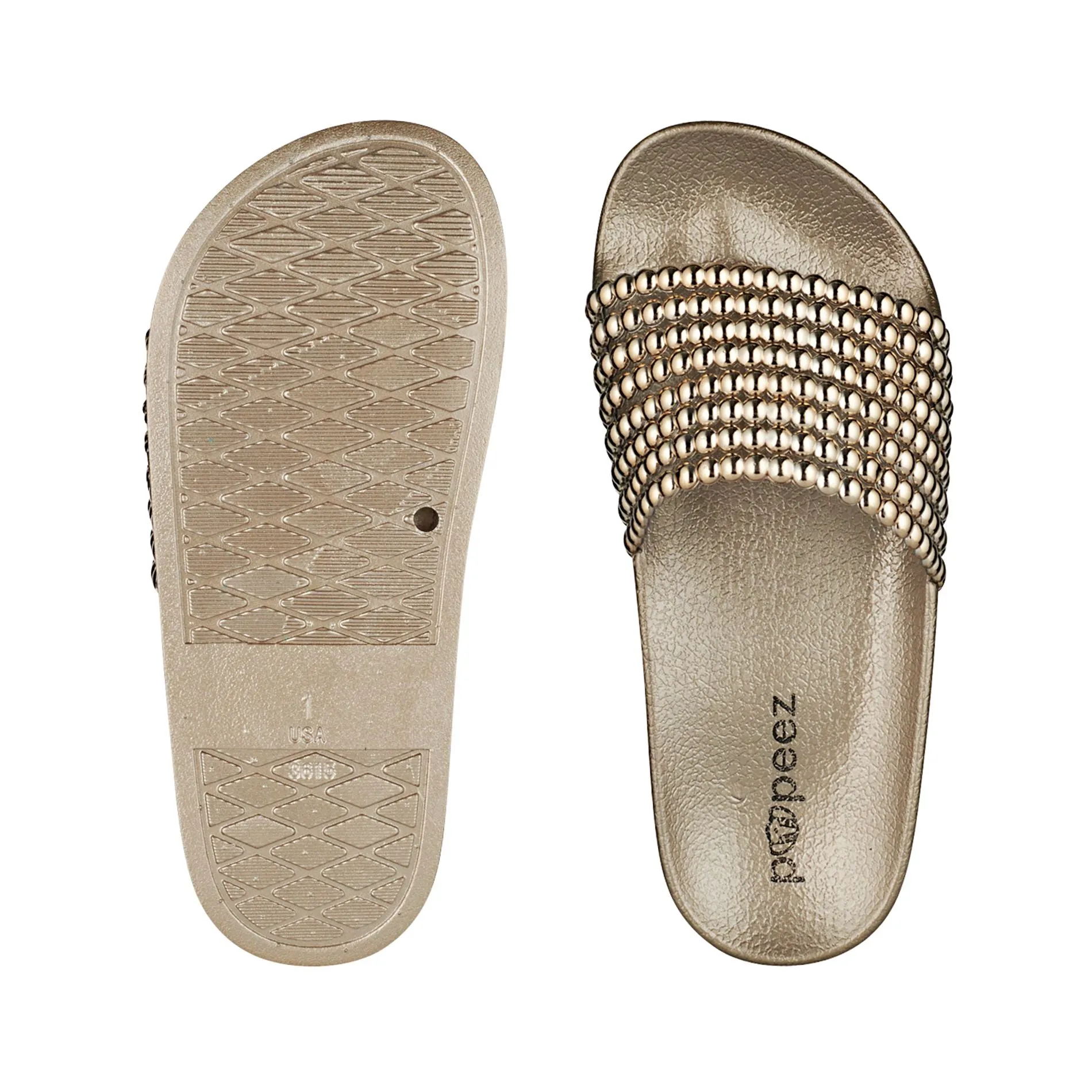 Pupeez Flat Slide Sandals For Kids With A Pearl Detail Strap