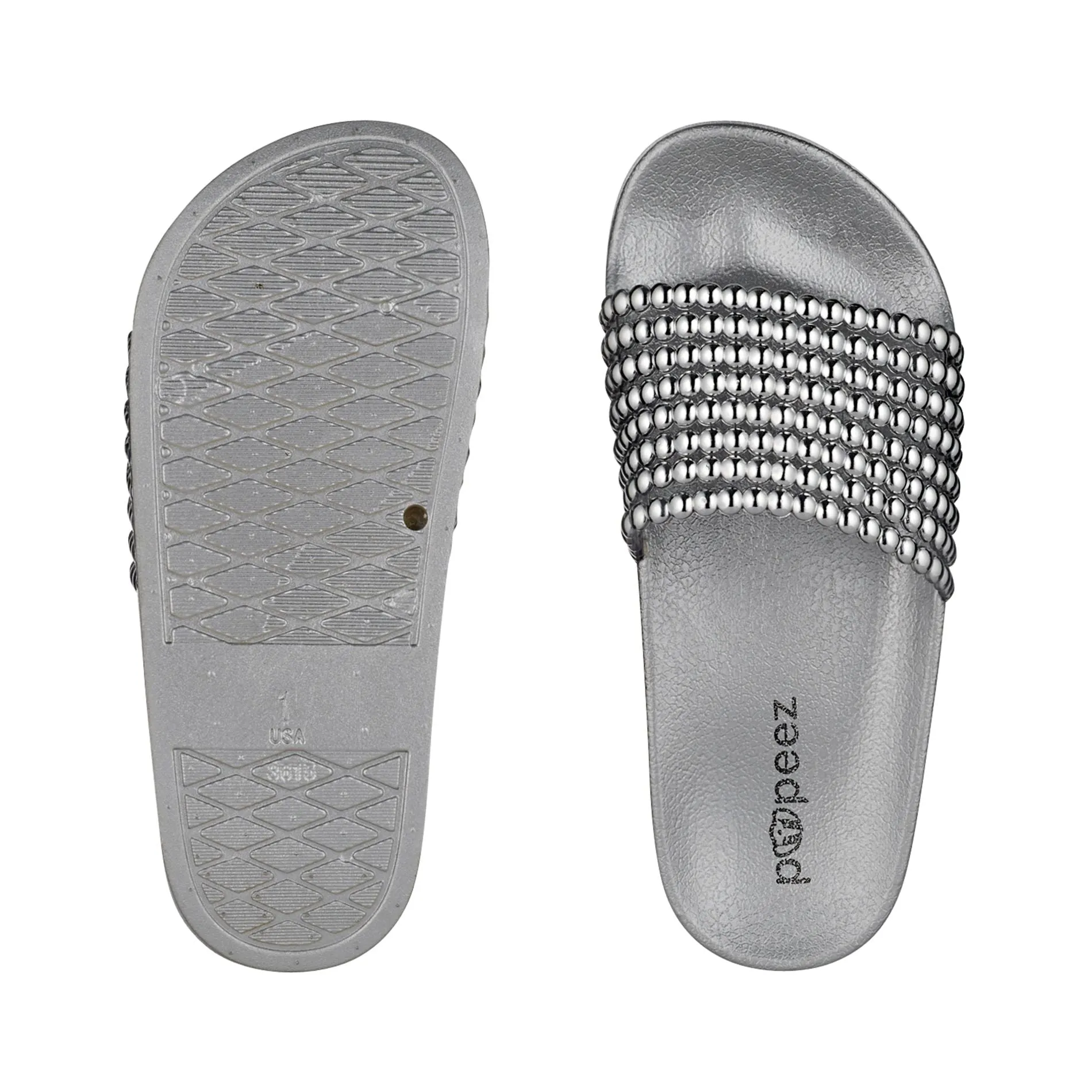 Pupeez Flat Slide Sandals For Kids With A Pearl Detail Strap